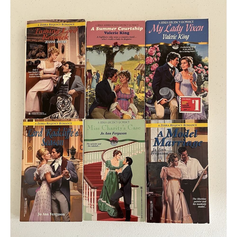 6 Zebra Regency Romances Paperback Novels J. Ferguson, V. King, J. Savery